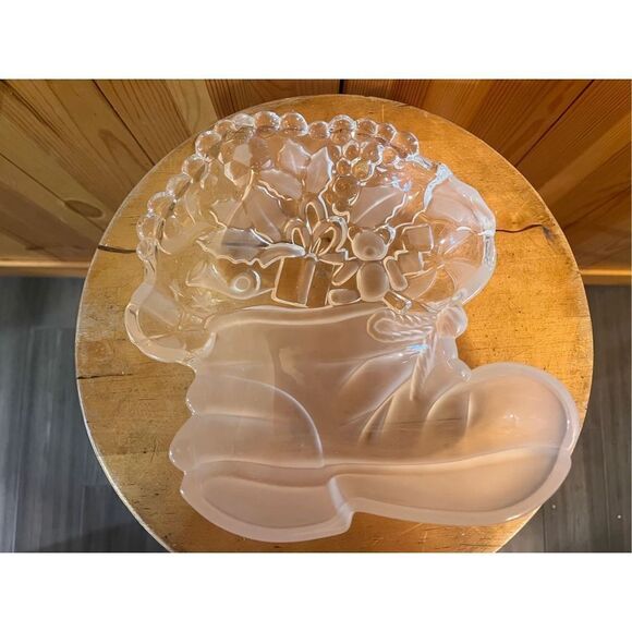Mikasa Christmas Frosted Santa Boot Glass Candy Dish Plate - Picture 1 of 7